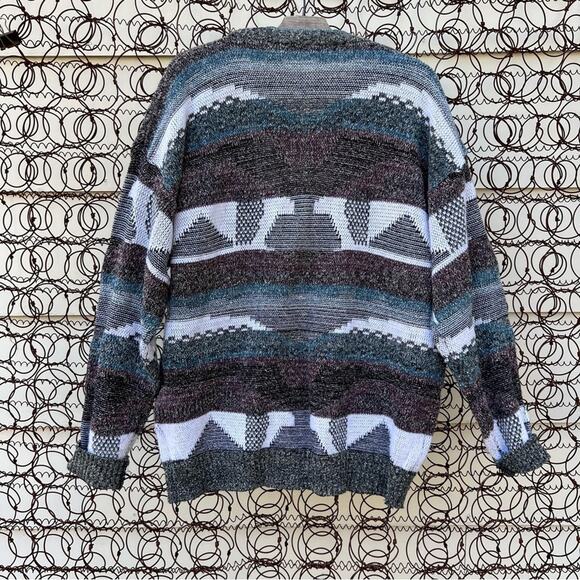 Vintage Expressions abstract mountains lakeside knit cardigan sweater - Picture 3 of 4